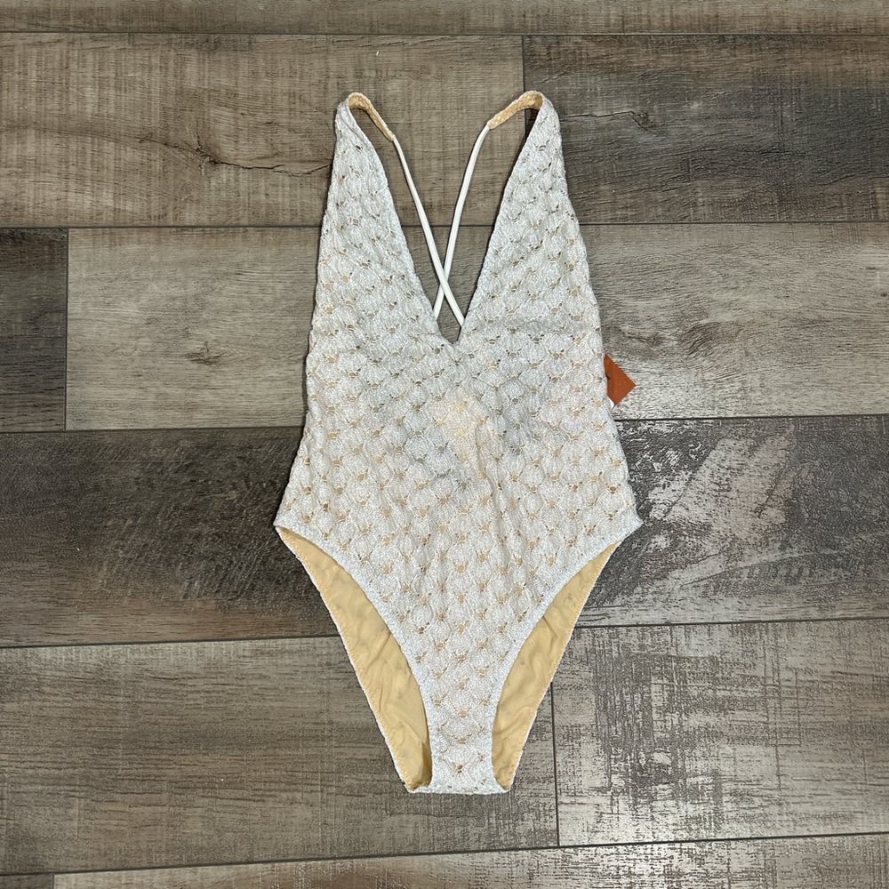 NWT Missoni crochet white silver one piece swimsuit IT 40/ S - Picture 3 of 8